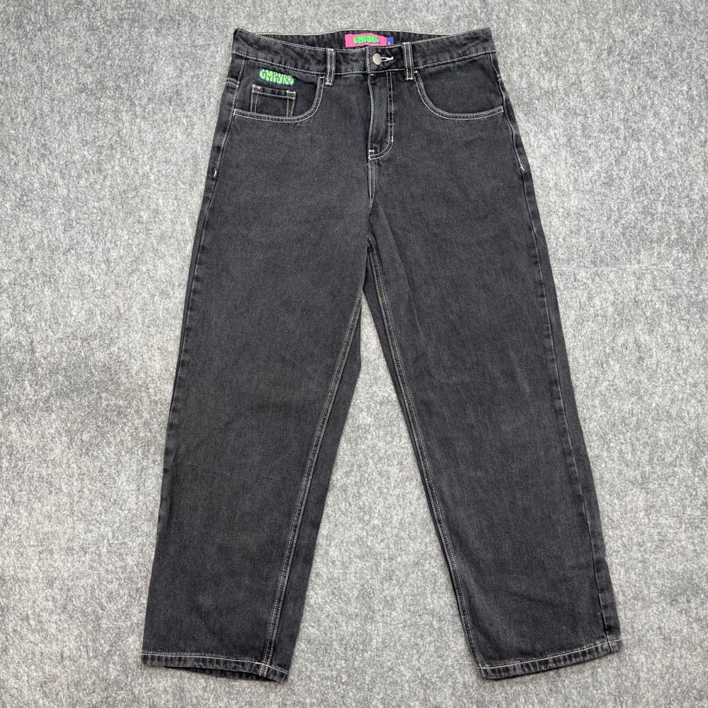 Empyre Jeans Womens 6  Washed Black Loose Fit Skater Contrast Stitch